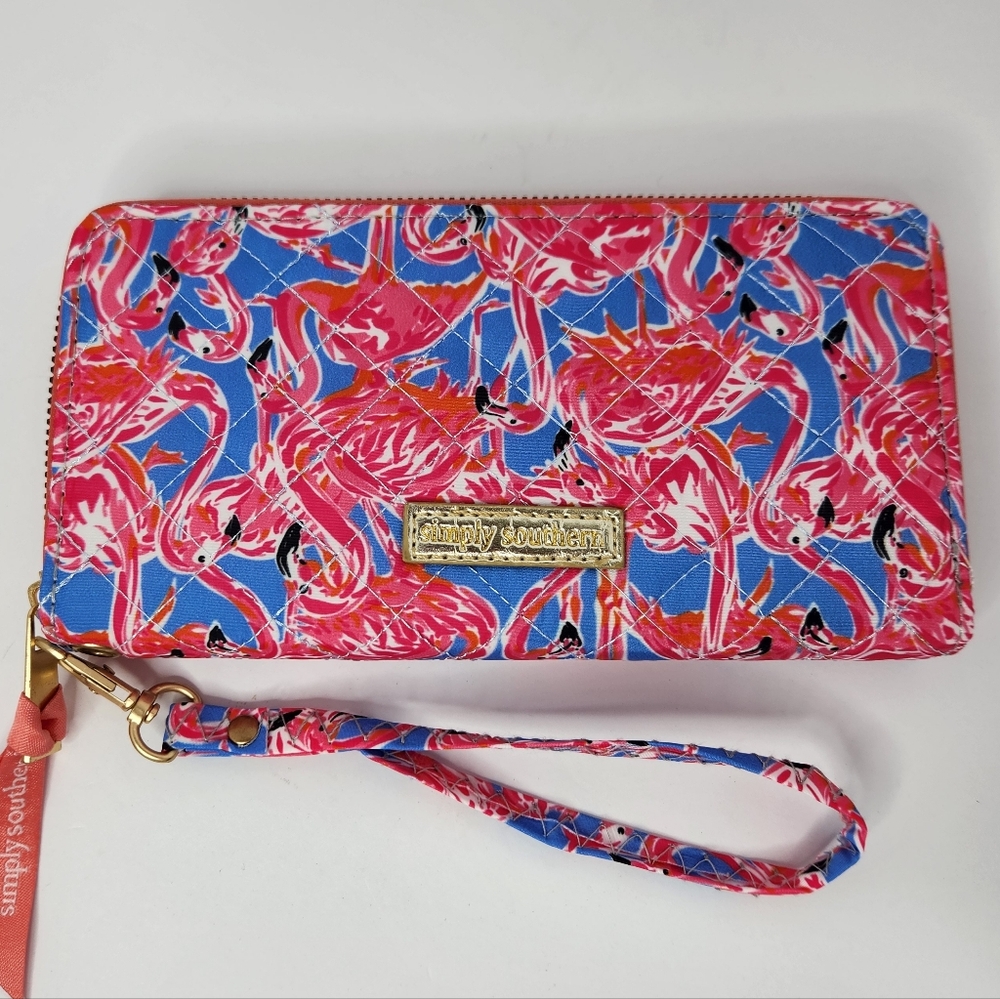 Simply Southern Flamingo Print Wallet Full Zip Clutch